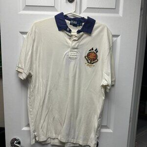 Ralph Lauren, Short Sleeve Polo, XL, White with Blue Collar